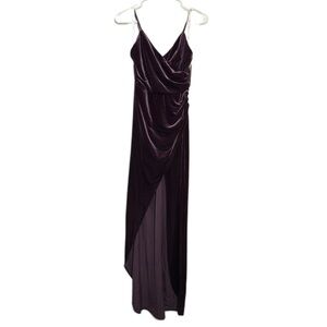 David’s Bridal Jules & Cleo Velvet Plum Adjustable Straps High Slit Dress Size 4